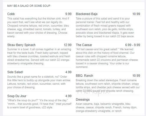 Catch 22 - Merrillville, IN menu_pic