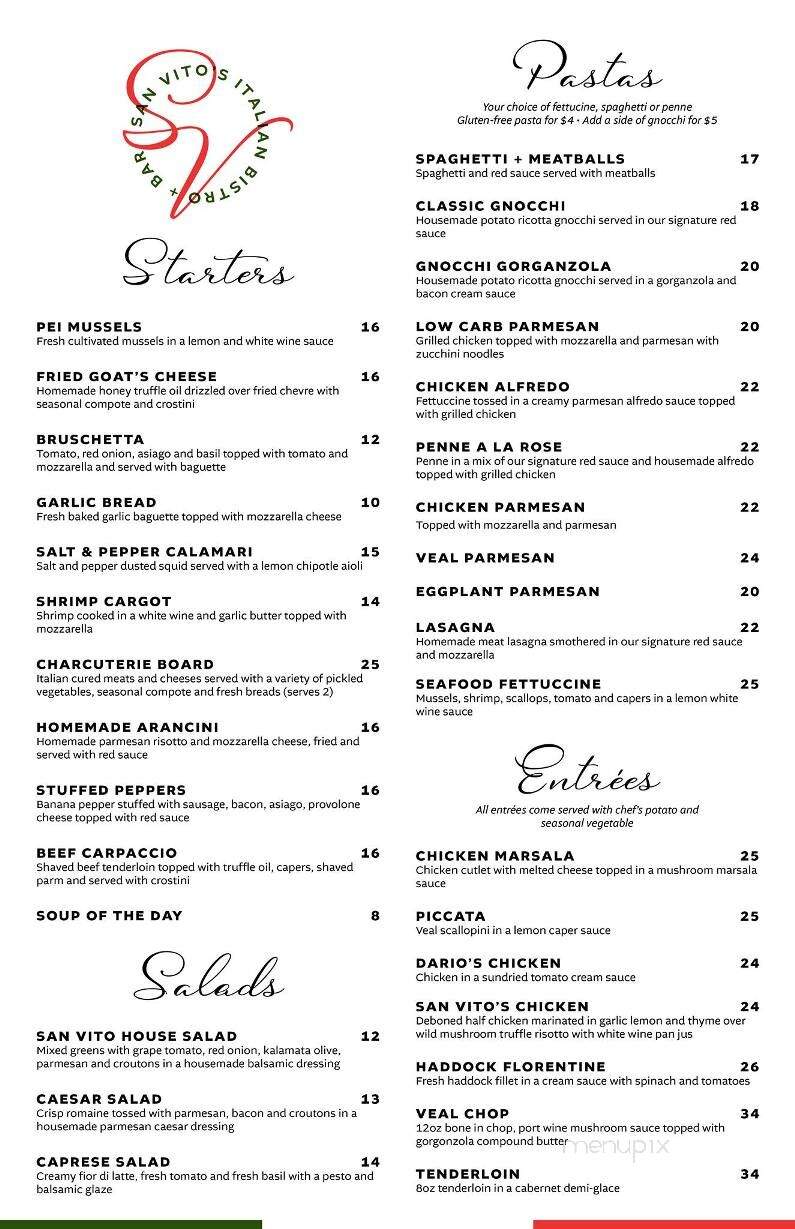 San Vito's Italian Bistro & Bar - Crystal Beach, ON menu_pic