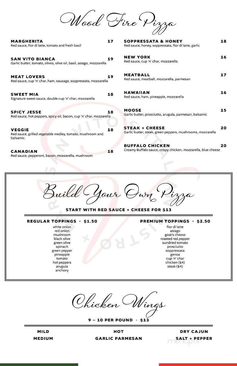 San Vito's Italian Bistro & Bar - Crystal Beach, ON menu_pic