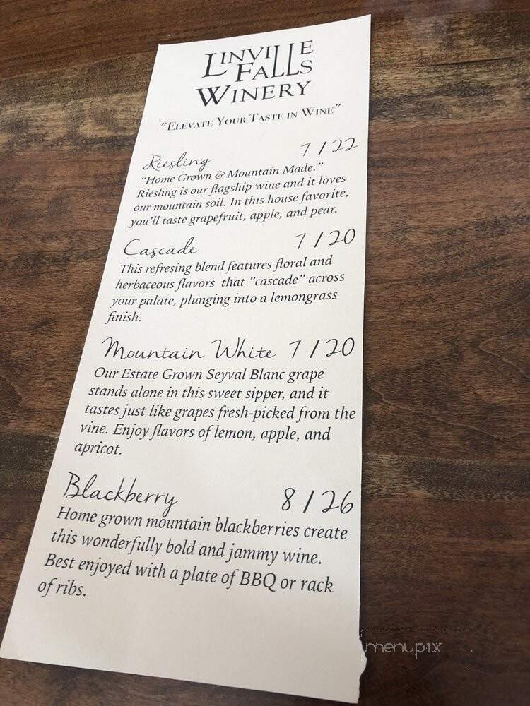 Linville Falls Winery - Newland, NC menu_pic