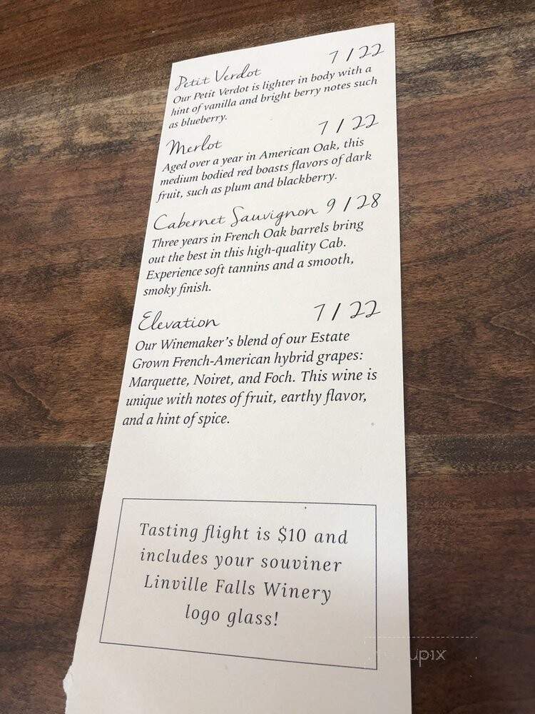 Linville Falls Winery - Newland, NC menu_pic