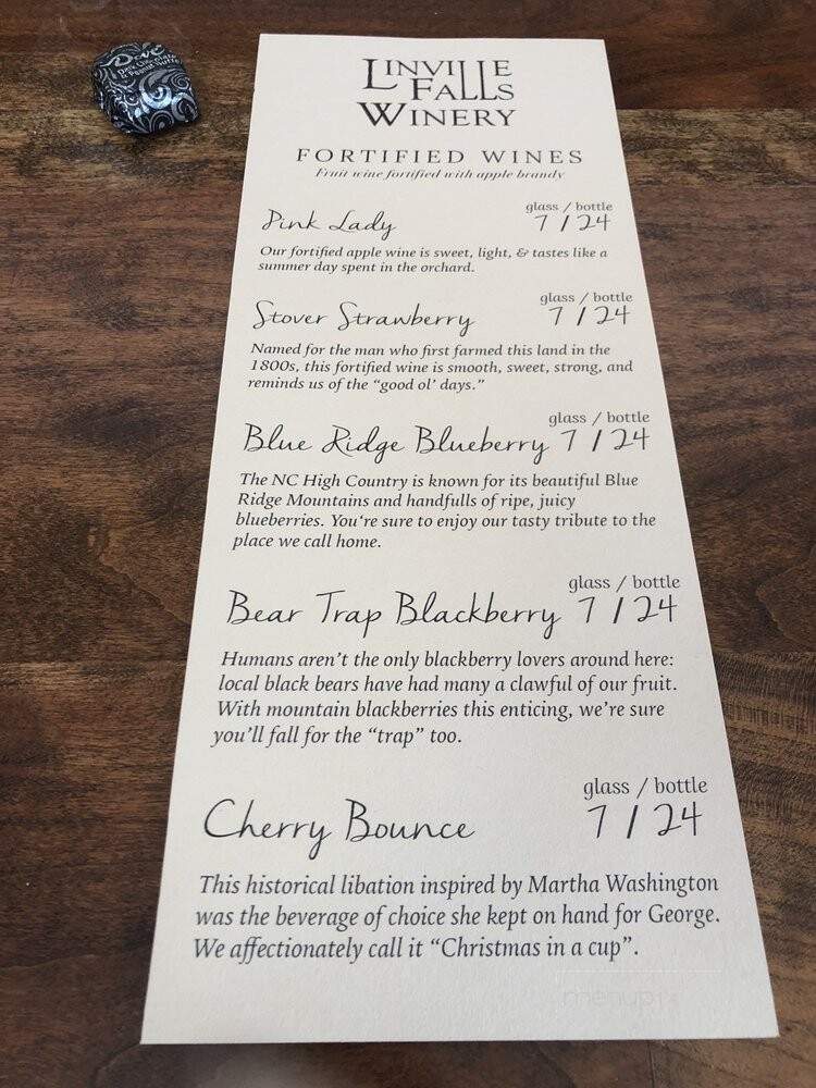 Linville Falls Winery - Newland, NC menu_pic