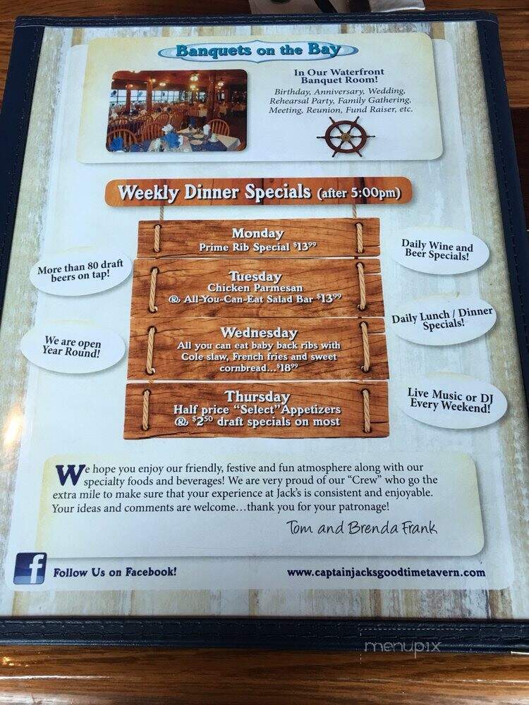 Captain Jack's Goodtime Tavern - Sodus Point, NY menu_pic