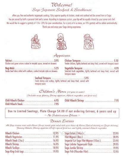 Sogo Japanese Seafood-Steakhouse - Concord, NC menu_pic