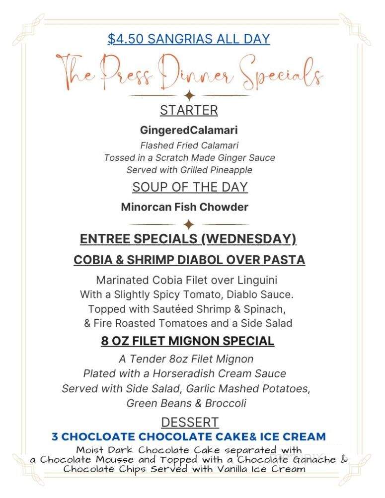 The Press - Saint Augustine, FL menu_pic