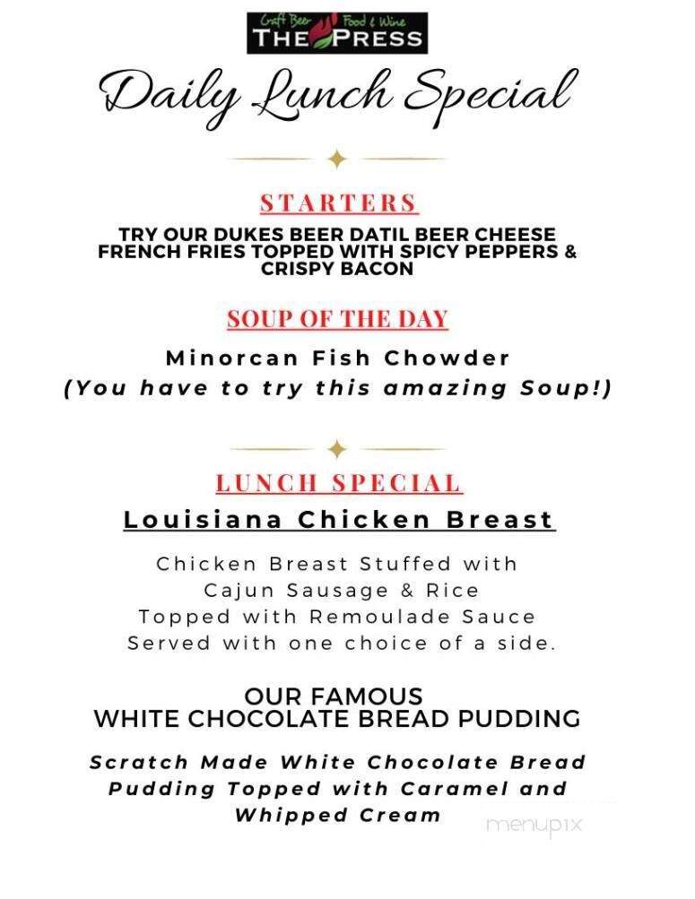 The Press - Saint Augustine, FL menu_pic