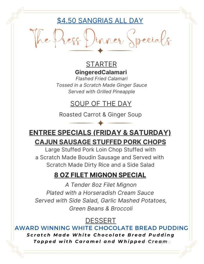 The Press - Saint Augustine, FL menu_pic