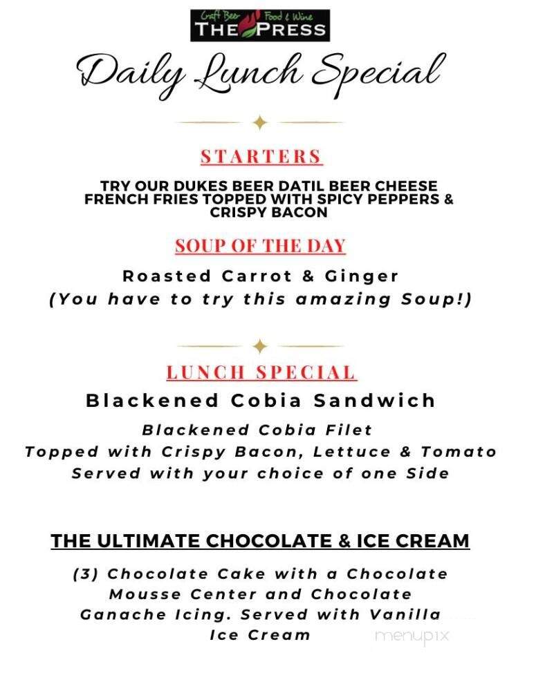 The Press - Saint Augustine, FL menu_pic