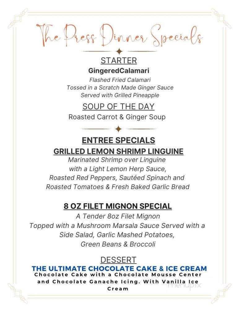 The Press - Saint Augustine, FL menu_pic