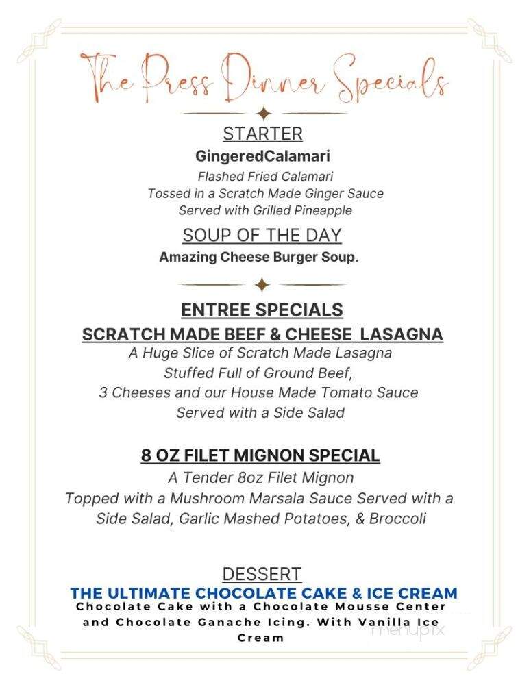 The Press - Saint Augustine, FL menu_pic