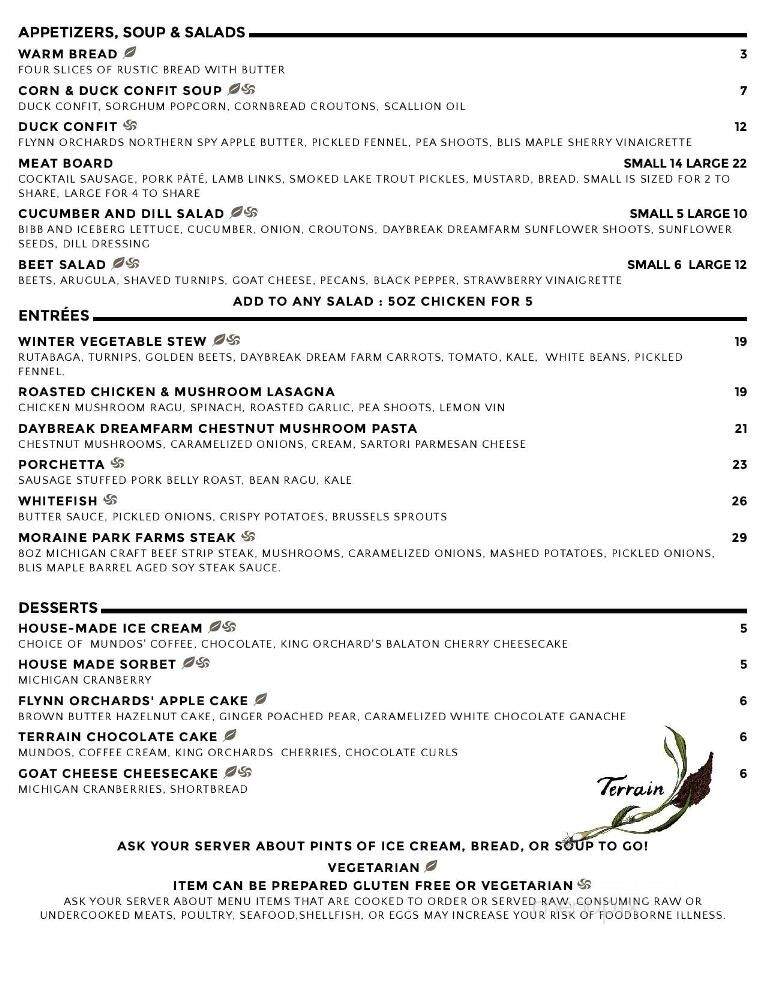 Terrain Restaurant - Bellaire, MI menu_pic