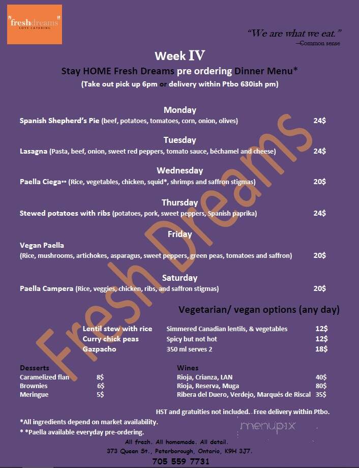Fresh Dreams - Peterborough, ON menu_pic