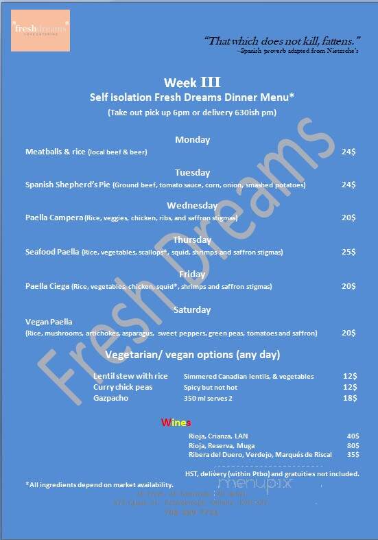 Fresh Dreams - Peterborough, ON menu_pic