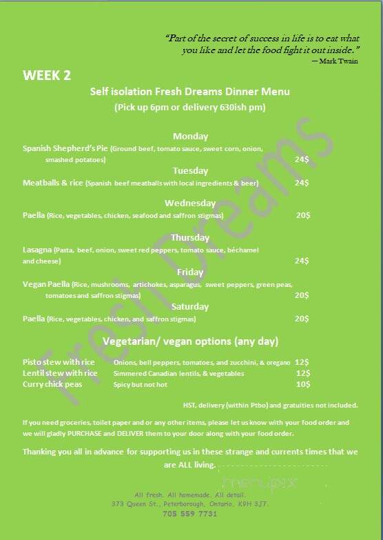 Fresh Dreams - Peterborough, ON menu_pic