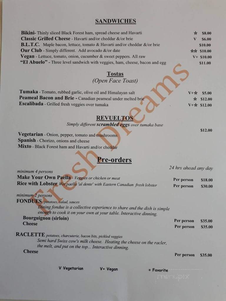 Fresh Dreams - Peterborough, ON menu_pic