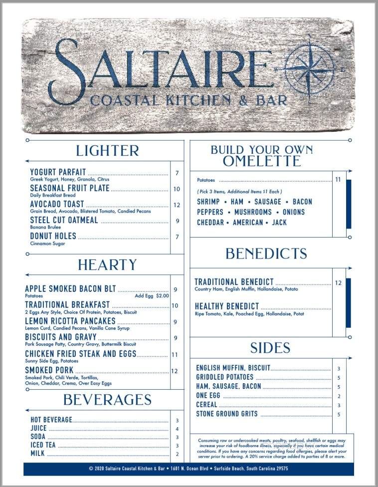 Saltaire Coastal Kitchen and Bar - Surfside Beach, SC menu_pic