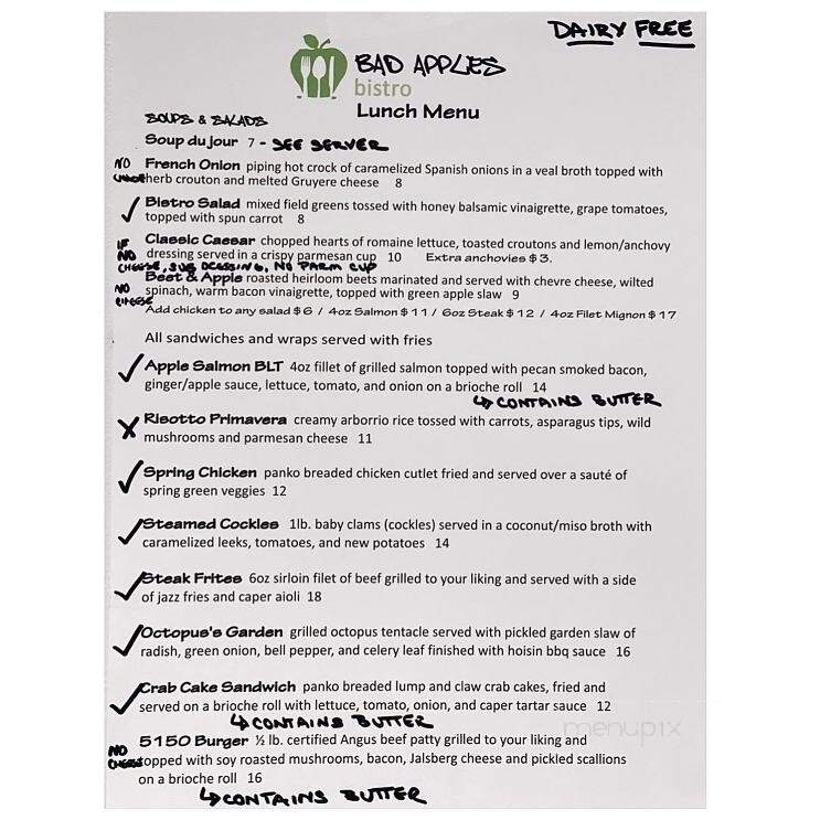 Bad Apples Bistro - Spencerport, NY menu_pic