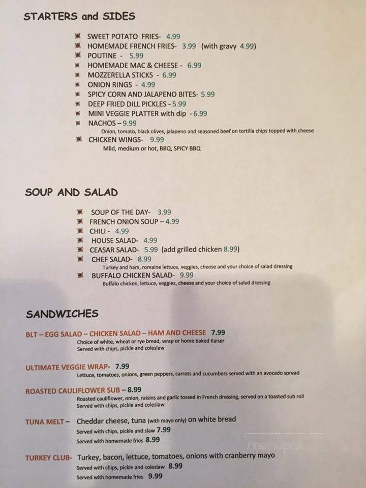 Up a Creek Restaurant - Wilmington, NY menu_pic