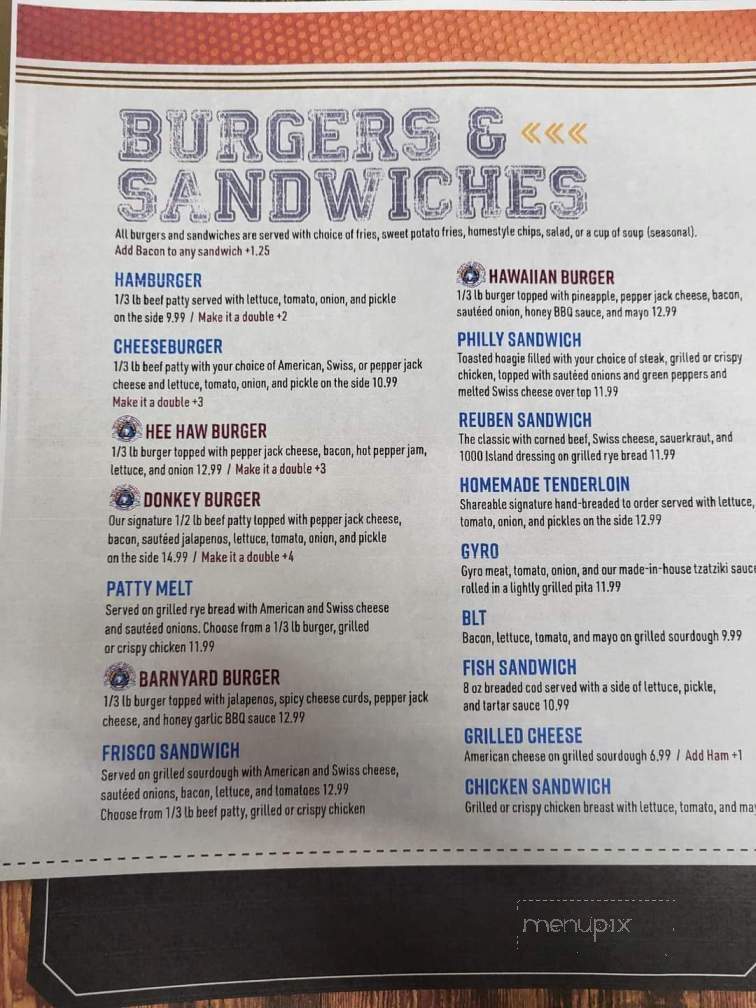 Whistlin' Donkey - Woodward, IA menu_pic