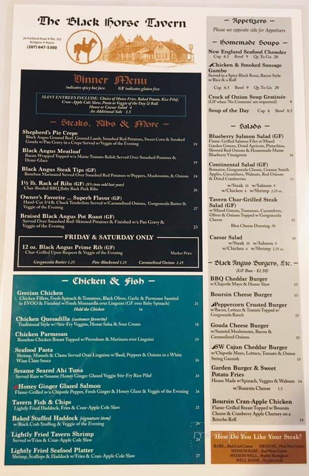 Black Horse Tavern - Bridgton, ME menu_pic