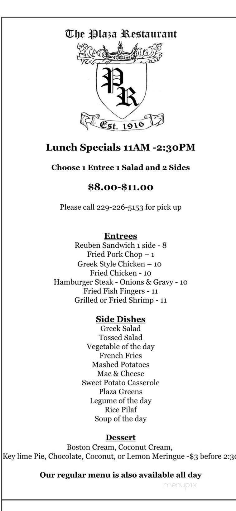 The Plaza Restaurant & Oyster Bar - Thomasville, GA menu_pic