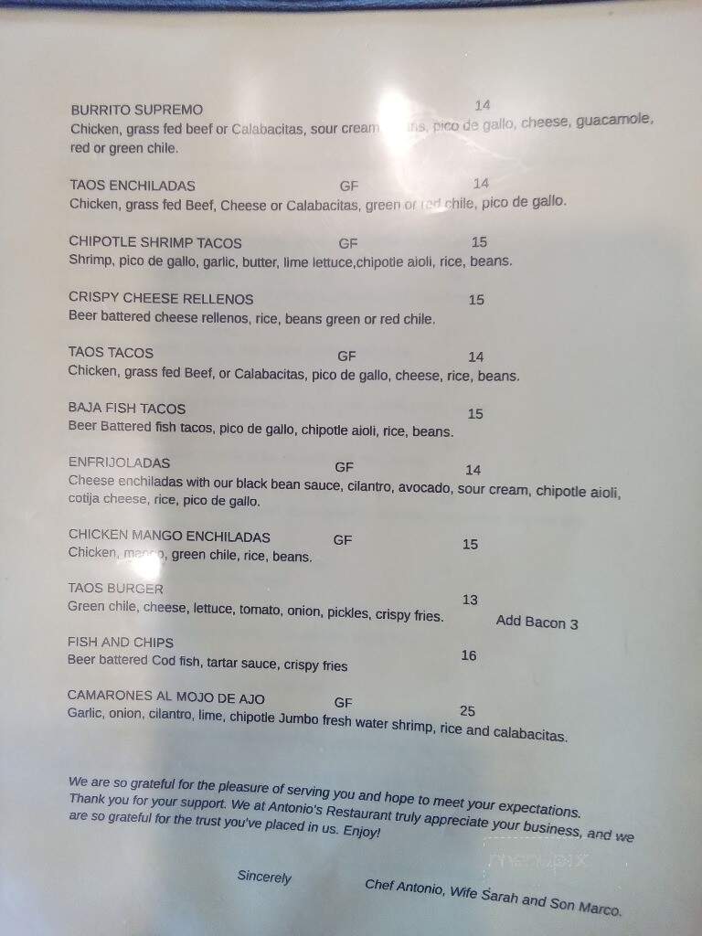 Antonios The Taste Of Mexico - Taos, NM menu_pic