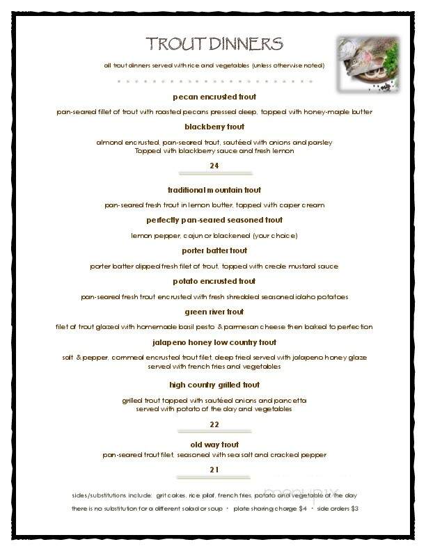 Brown Trout Mountain Grille - Lake Toxaway, NC menu_pic