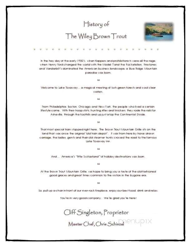 Brown Trout Mountain Grille - Lake Toxaway, NC menu_pic