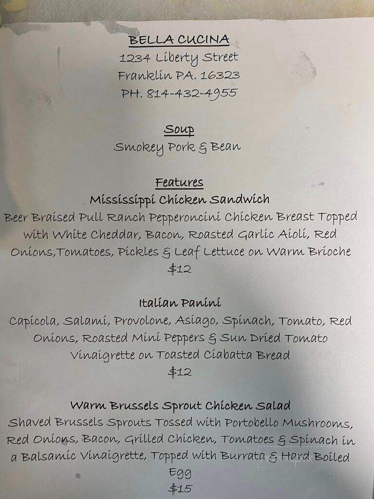Bella Cucina - Franklin, PA menu_pic