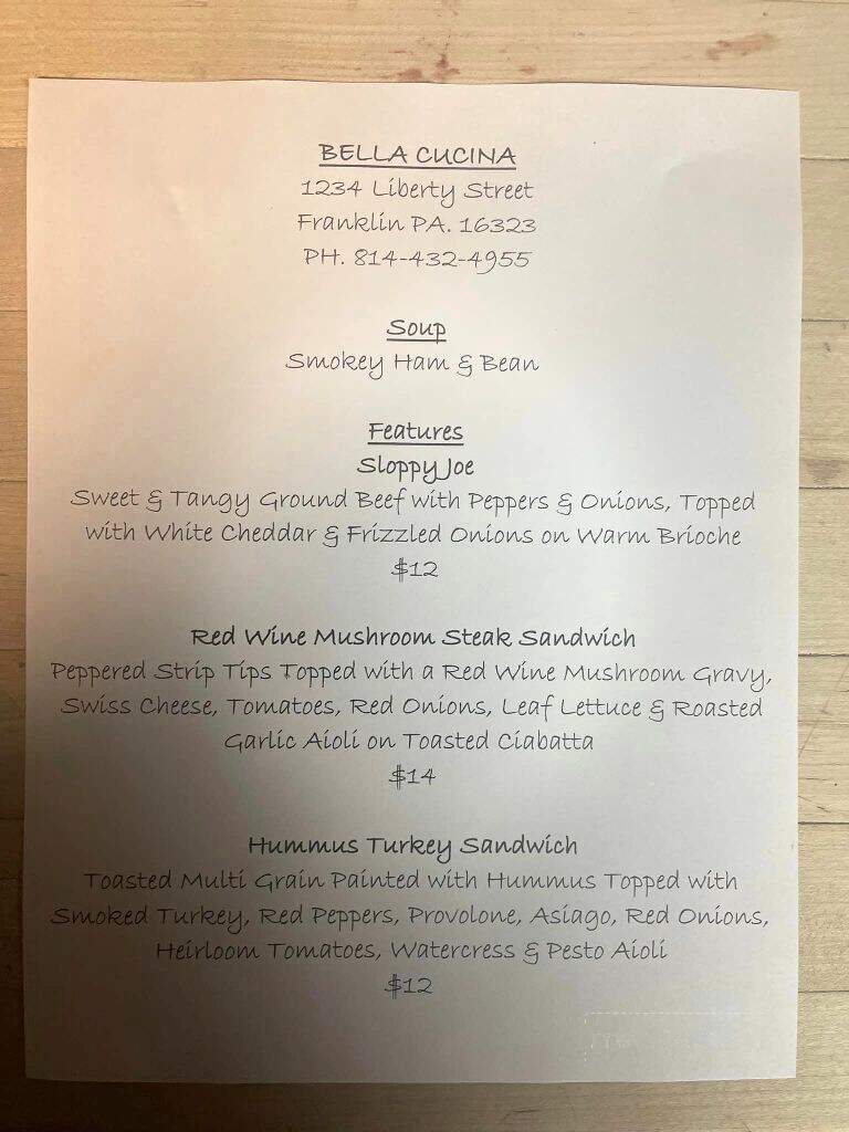 Bella Cucina - Franklin, PA menu_pic