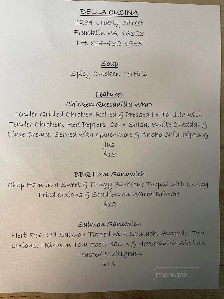 Bella Cucina - Franklin, PA menu_pic
