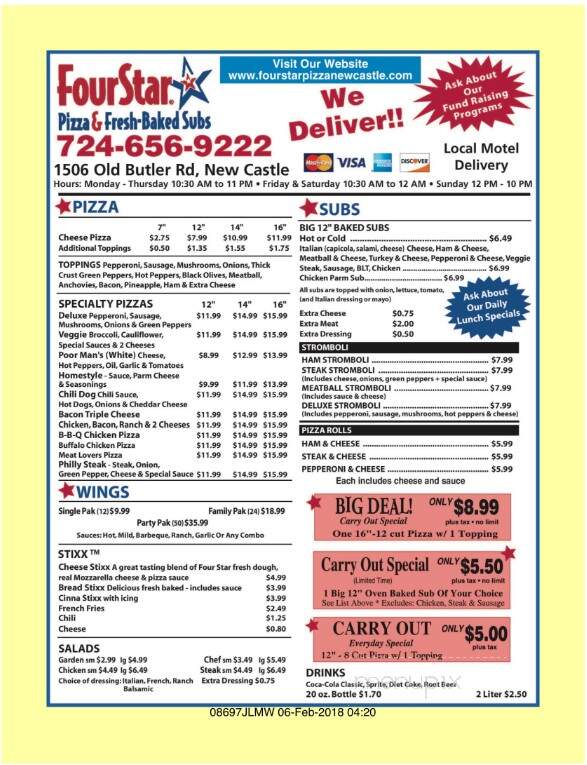 Four Star Pizza - New Castle, PA menu_pic