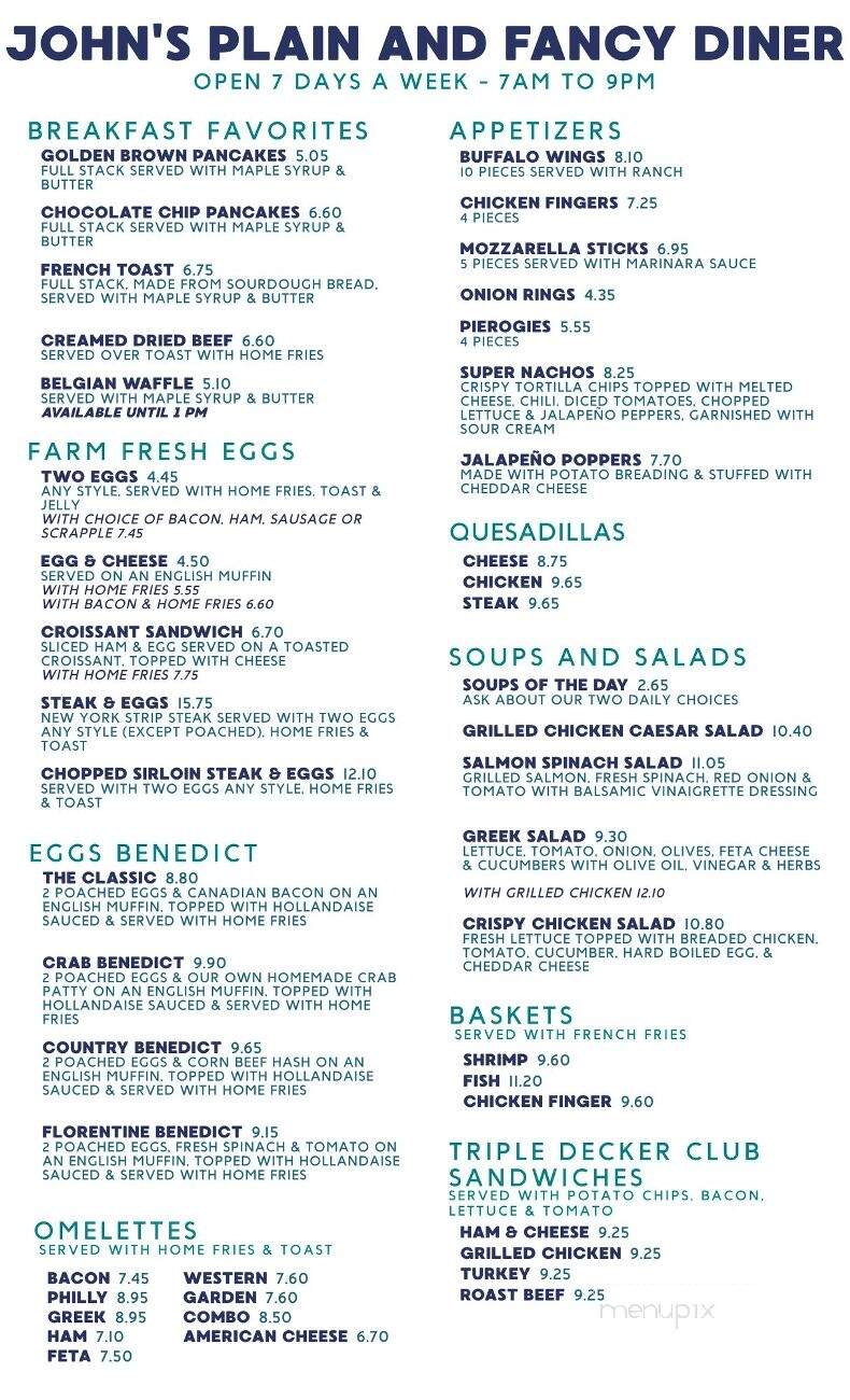 Plain & Fancy Restaurant - Quakertown, PA menu_pic