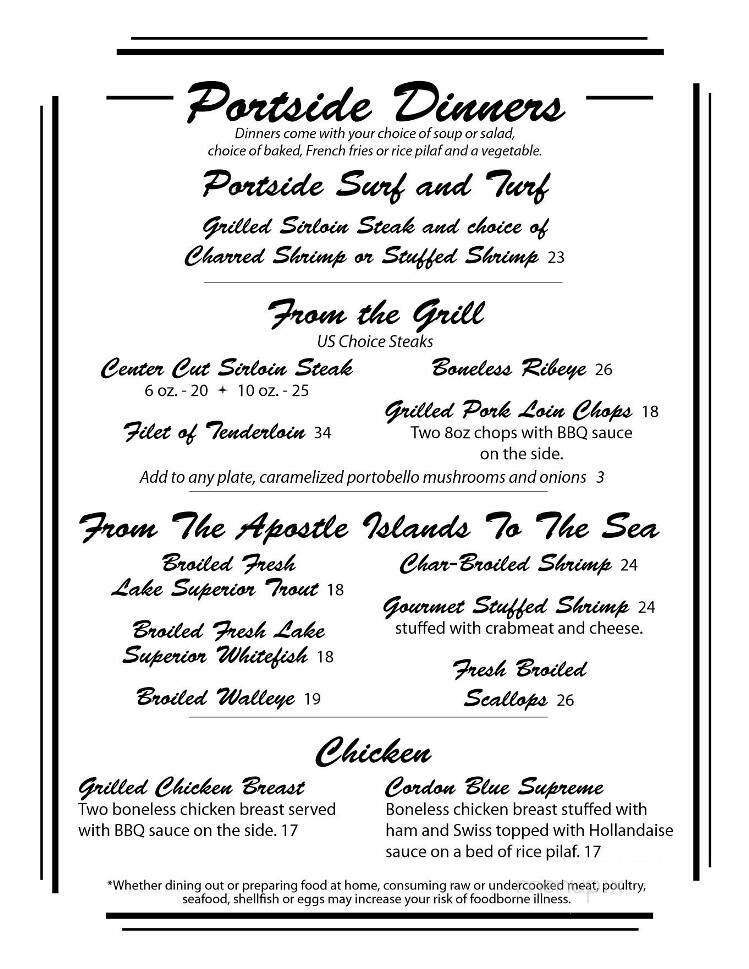 Portside Bar & Restaurant - Bayfield, WI menu_pic