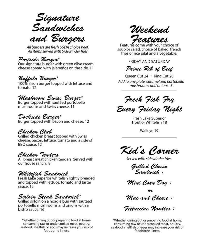 Portside Bar & Restaurant - Bayfield, WI menu_pic