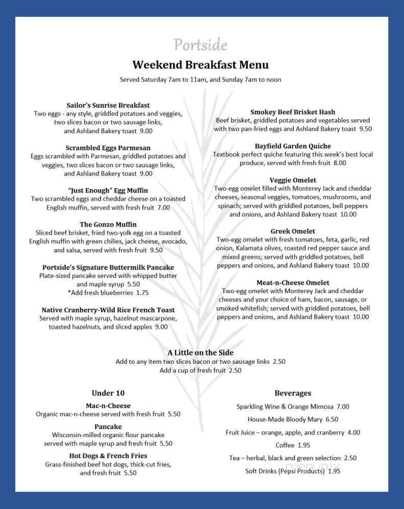 Portside Bar & Restaurant - Bayfield, WI menu_pic
