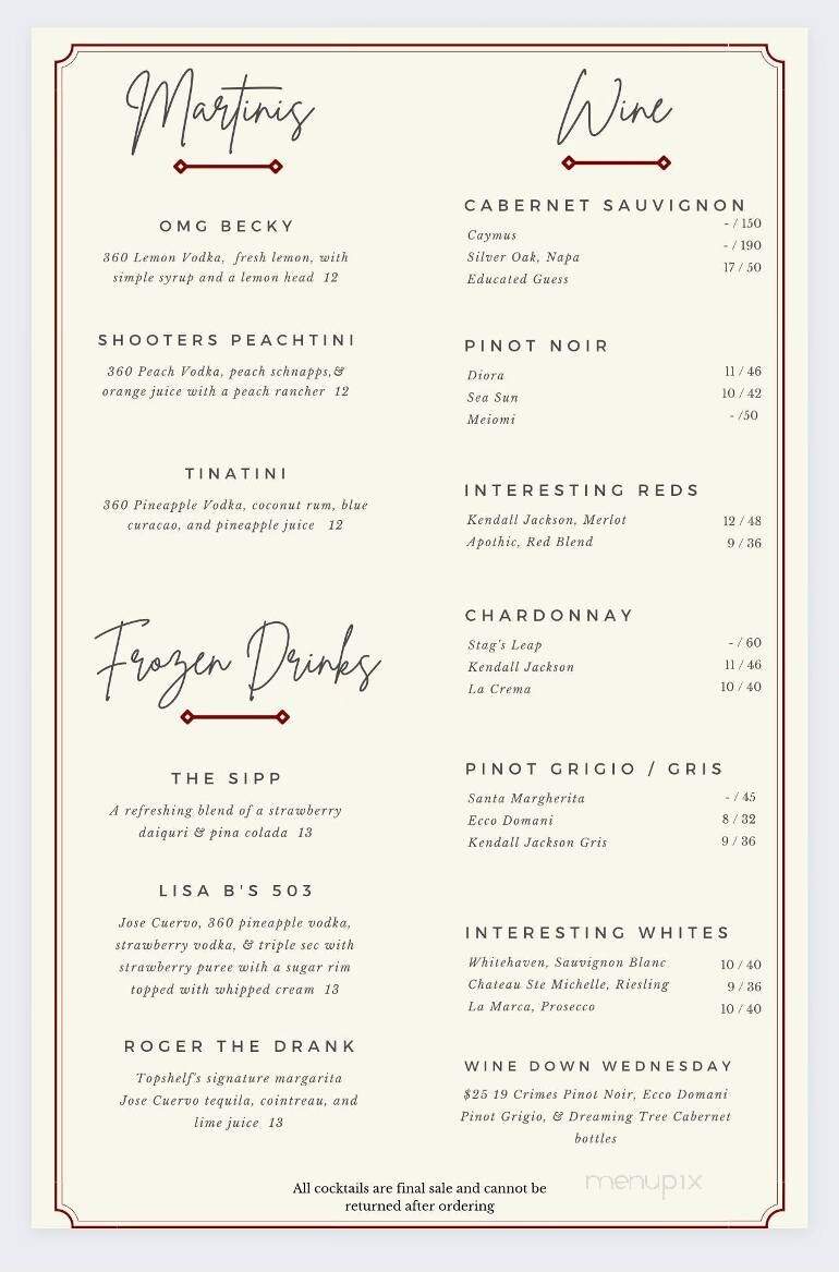 Top Shelf Grill - Southaven, MS menu_pic