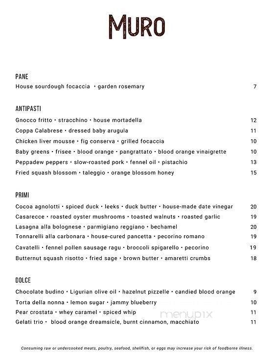 Osteria Il Muro - Denton, TX menu_pic