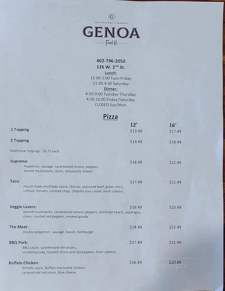Genoa Food Co - Malcolm, NE menu_pic