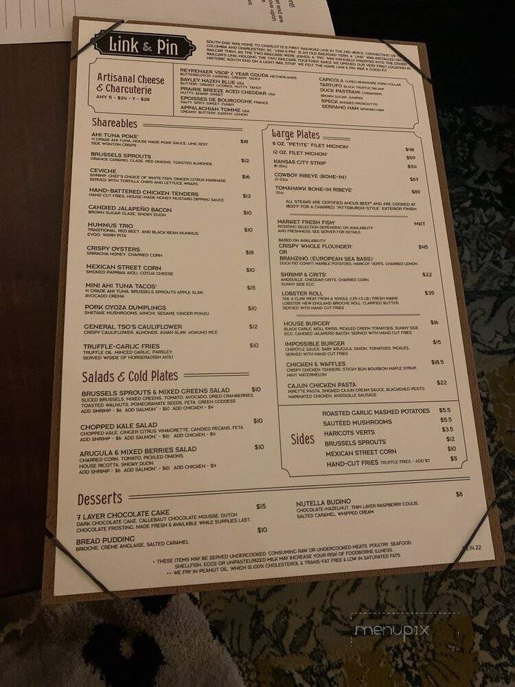Link & Pin Arboretum - Charlotte, NC menu_pic