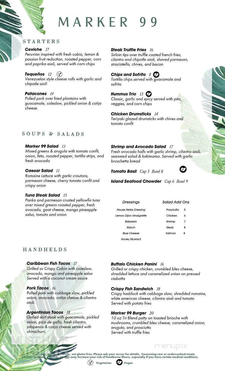 Marker 99 Restaurant & Lounge - Melbourne, FL menu_pic