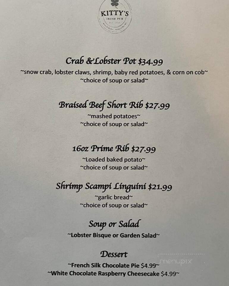 Kitty O'Reillys Irish Pub - Sturgeon Bay, WI menu_pic