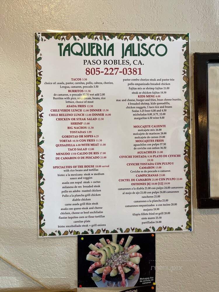 Taqueria Jalisco - Paso Robles, CA menu_pic