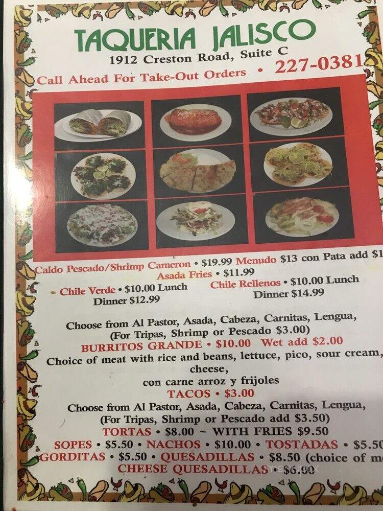 Taqueria Jalisco - Paso Robles, CA menu_pic