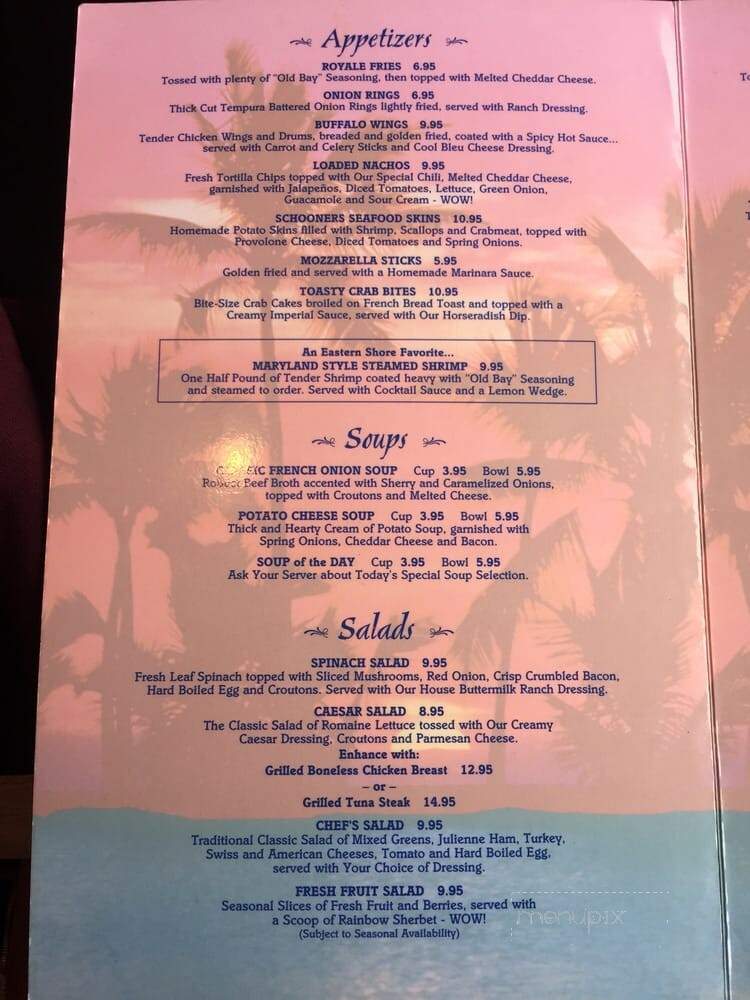 Schooners Restaurant & Bar - Ocean City, MD menu_pic