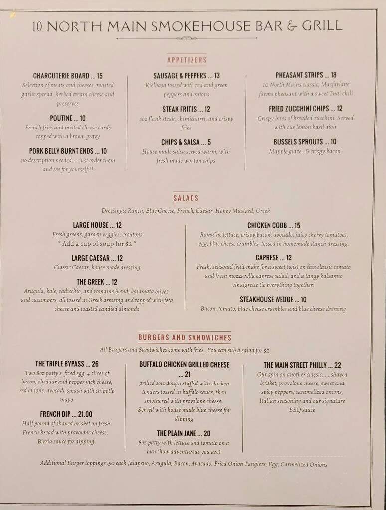 10 North Main - Minot, ND menu_pic