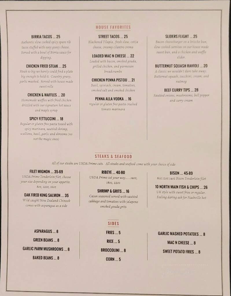 10 North Main - Minot, ND menu_pic