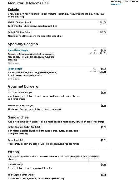 Defelice's Deli - Cecil, PA menu_pic