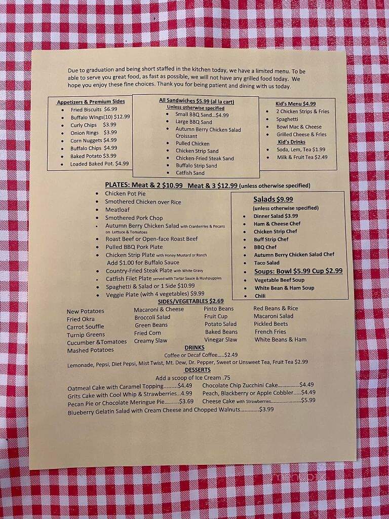 Bell Buckle Cafe - Bell Buckle, TN menu_pic