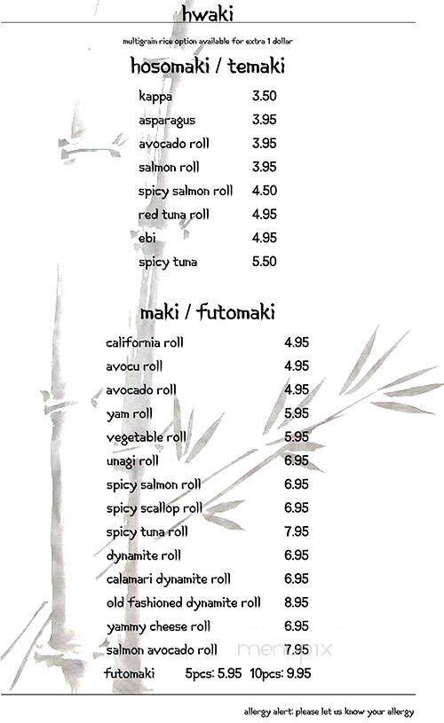 Hwaki - Kingston, ON menu_pic